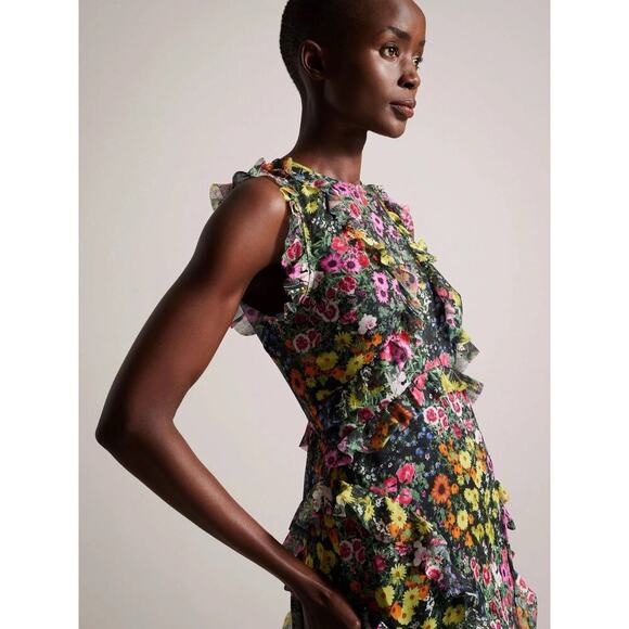 Ted Baker Women's Sleeveless Waterfall‎ Midi Dress in Black, Gloriha Size 1 - Picture 2 of 13